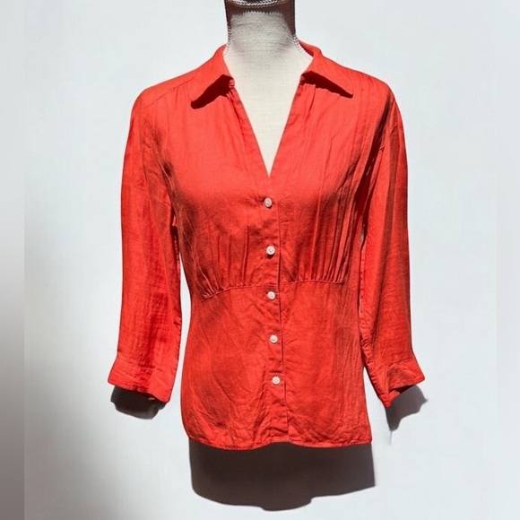 🌻Talbots Orange Pure Irish Linen Button Down Blouse Size 10 - Picture 1 of 9